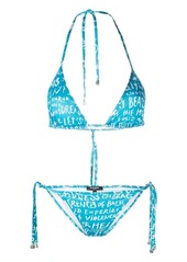Balmain text-print halterneck bikini