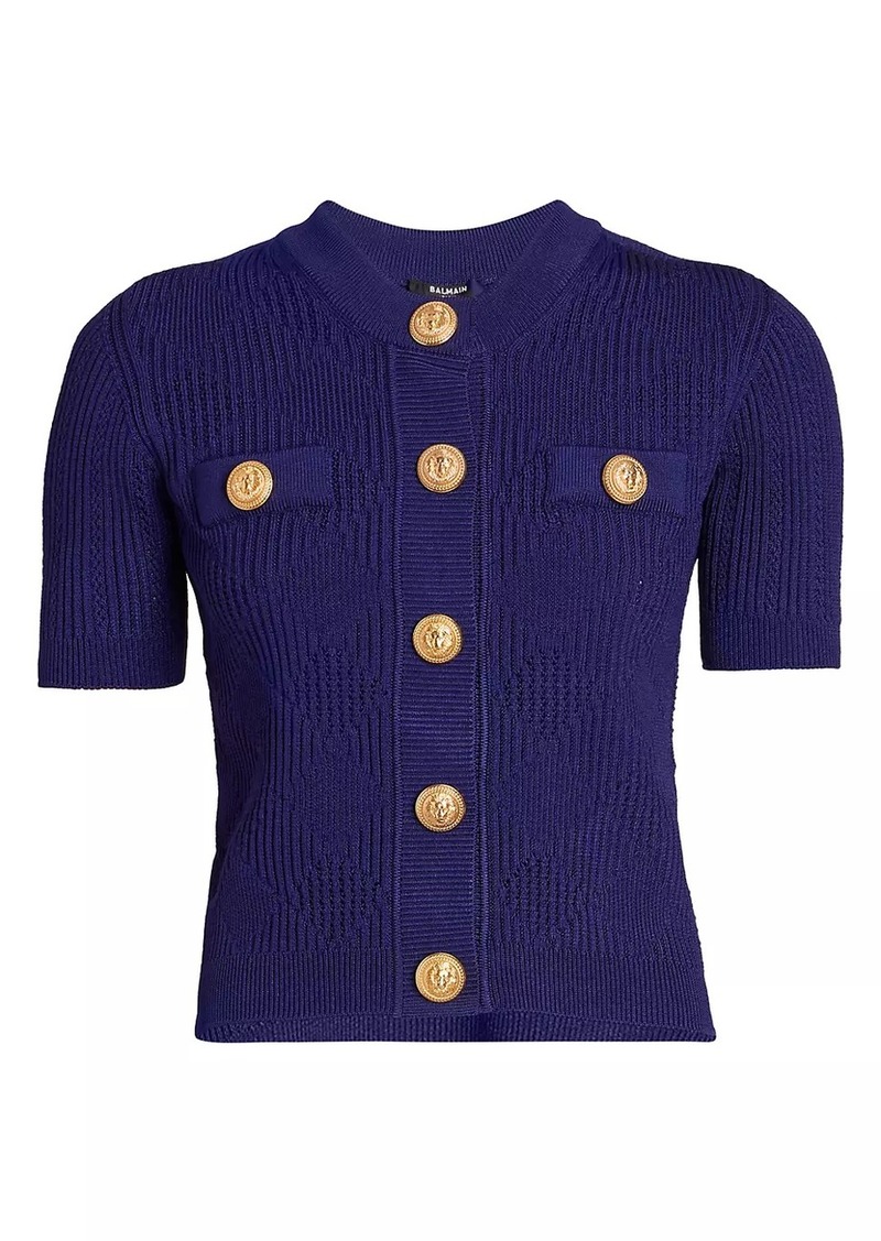 Balmain Textured Short-Sleeve Cardigan