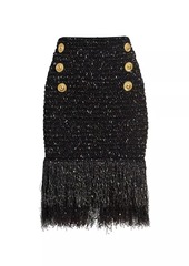 Balmain Tweed Fringe Midi-Skirt