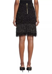 Balmain Tweed Fringe Midi-Skirt