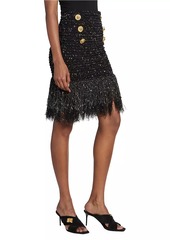 Balmain Tweed Fringe Midi-Skirt