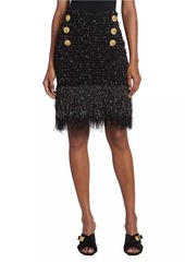 Balmain Tweed Fringe Midi-Skirt