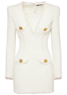 Balmain V-neck Tweed Mini Dress