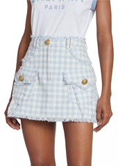 Balmain Vichy Gingham Tweed Trapeze Miniskirt