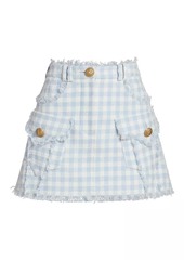 Balmain Vichy Gingham Tweed Trapeze Miniskirt