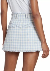 Balmain Vichy Gingham Tweed Trapeze Miniskirt