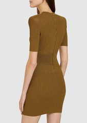 Balmain Viscose Blend Knit Rib Mini Dress