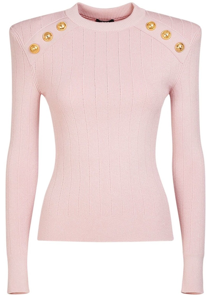 Balmain Viscose Knit Long Sleeve Top W/buttons