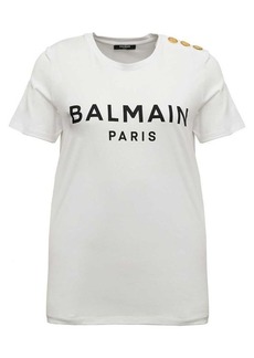 White Organic Cotton T-Shirt with Logo Balmain Woman