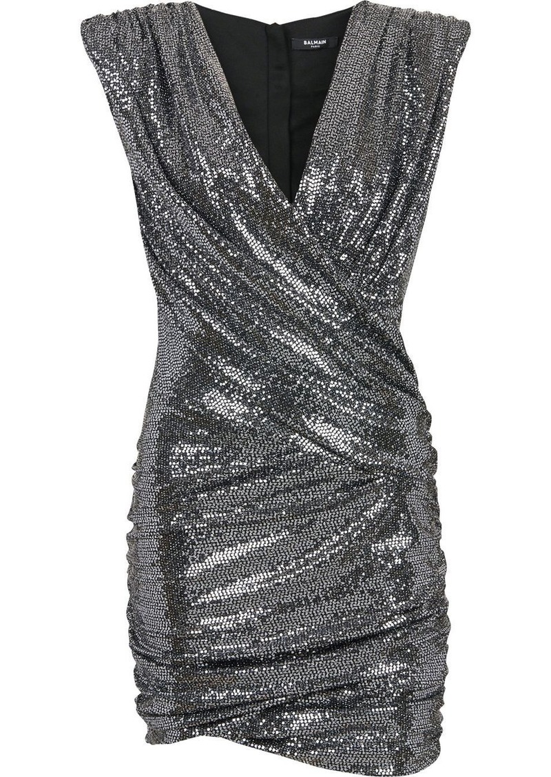 Balmain wrap sleeveless mini dress