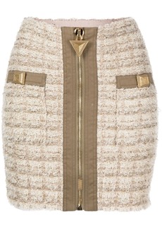 Balmain zip-detail tweed mini skirt