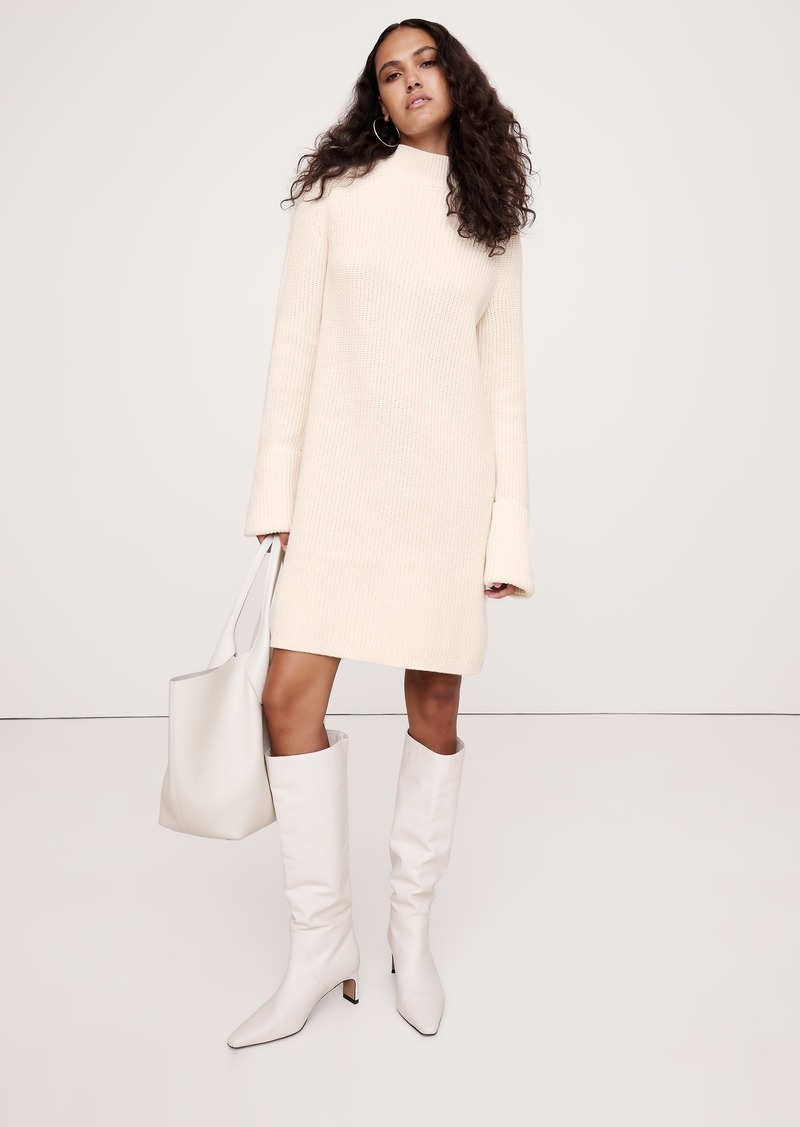 Banana Republic Cotton-Wool Mock-Neck Mini Sweater Dress