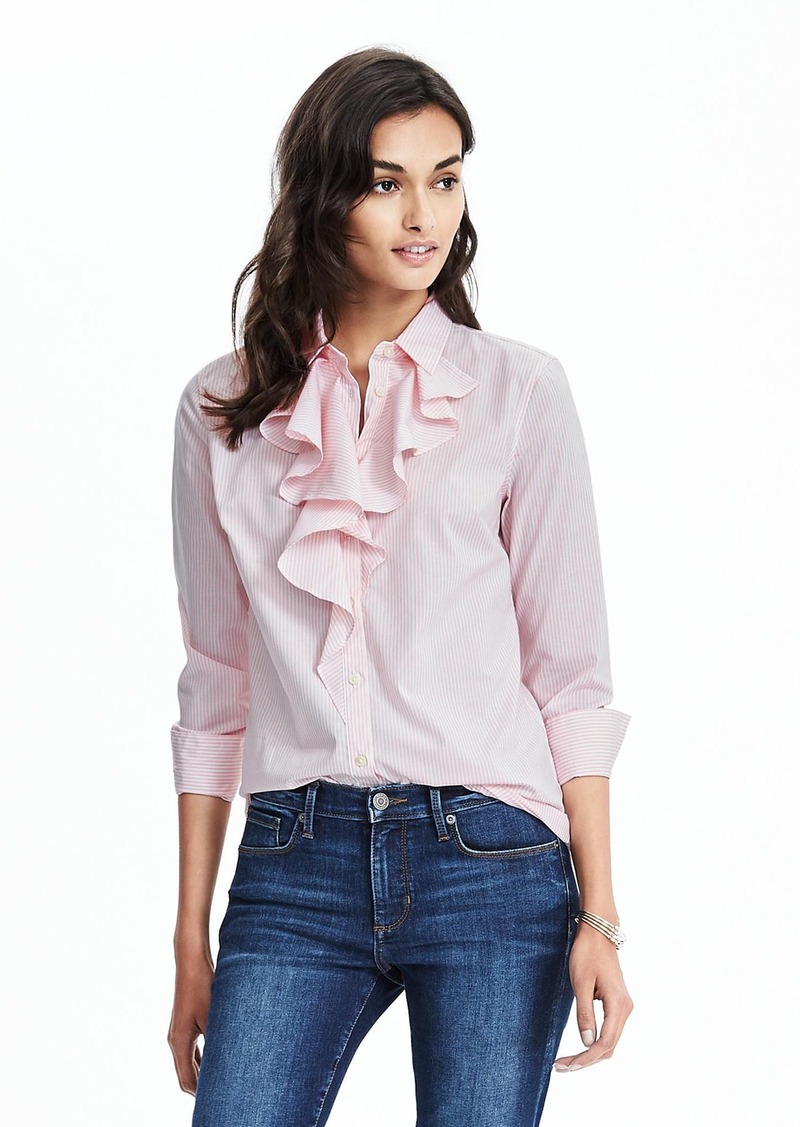 Banana Republic Riley-Fit Pink Stripe Ruffle Blouse | Dress Shirts