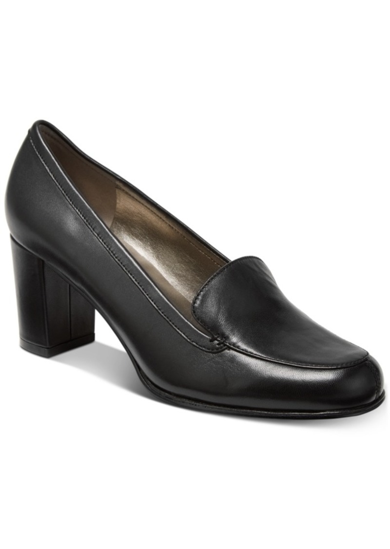 stacked heel loafers womens