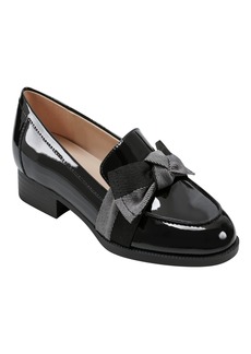 Bandolino Women's Lindio Bow Detail Block Heel Slip On Loafers - Black Patent, Gray - Faux Patent Leather