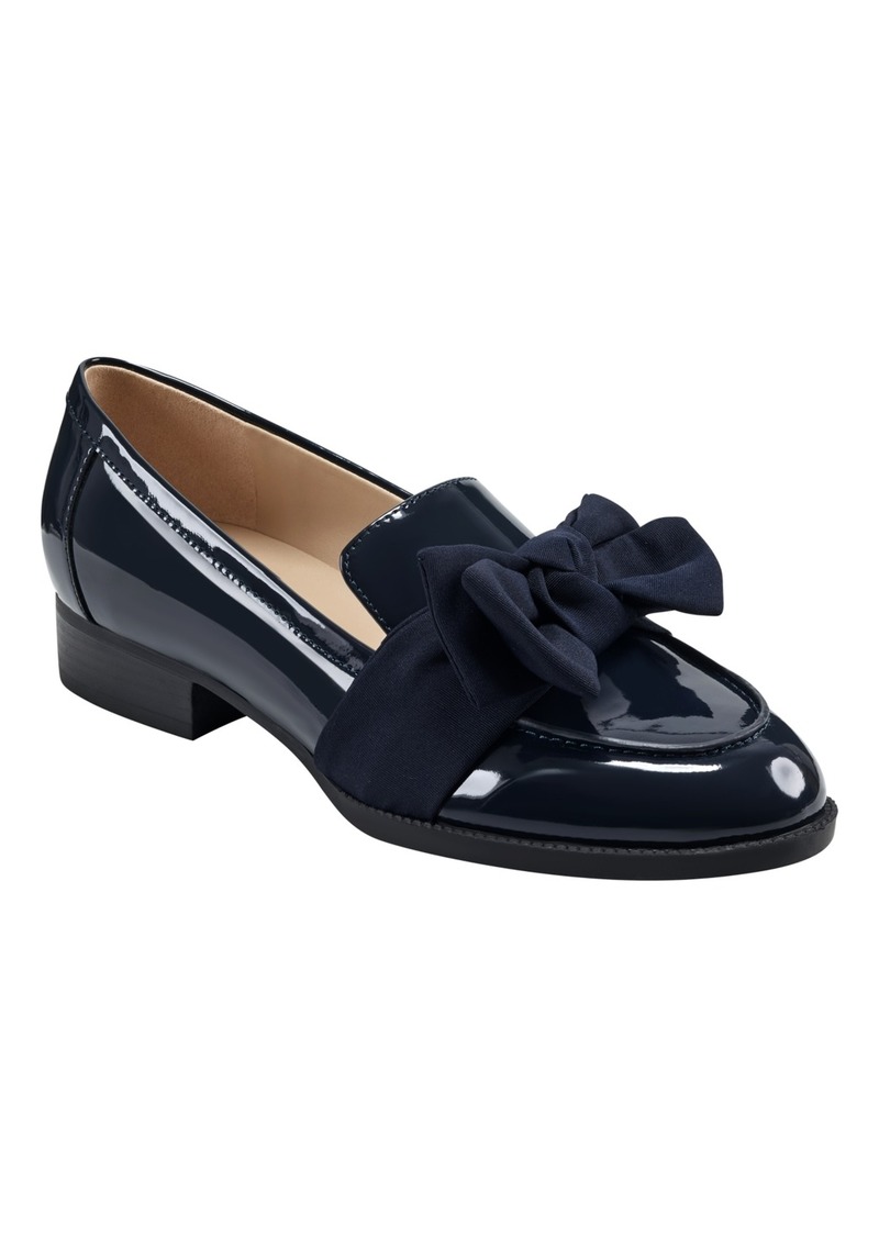 Bandolino Women's Lindio Bow Detail Slip On Loafers - Navy Patent - Faux Patent Leather, Texti