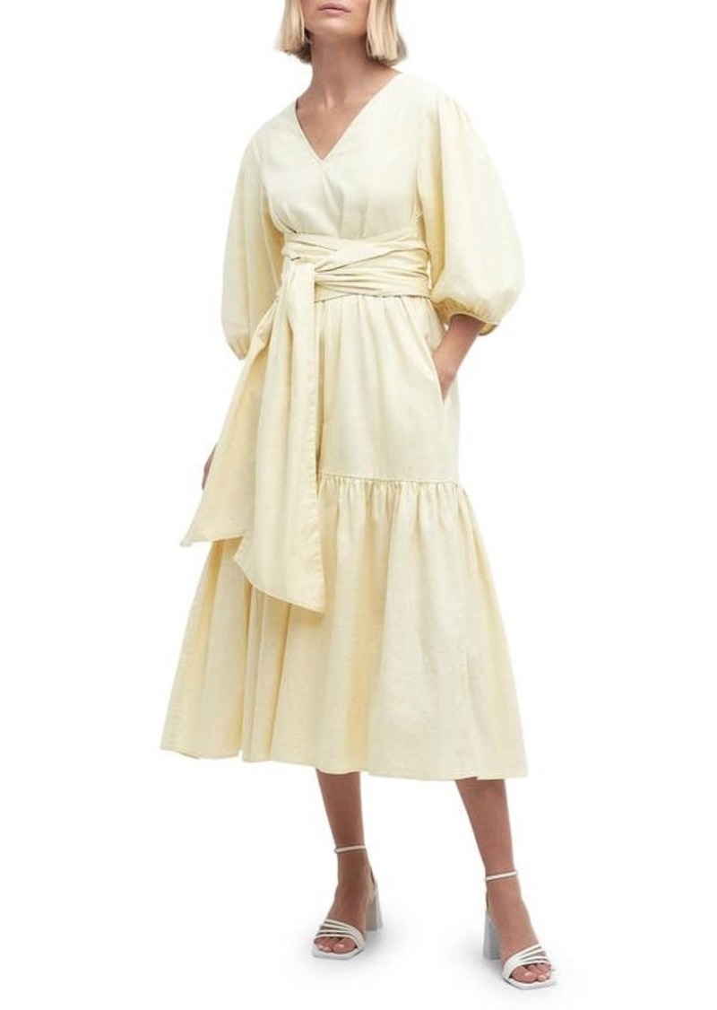Barbour Annie Puff Sleeve Linen & Cotton Midi Dress