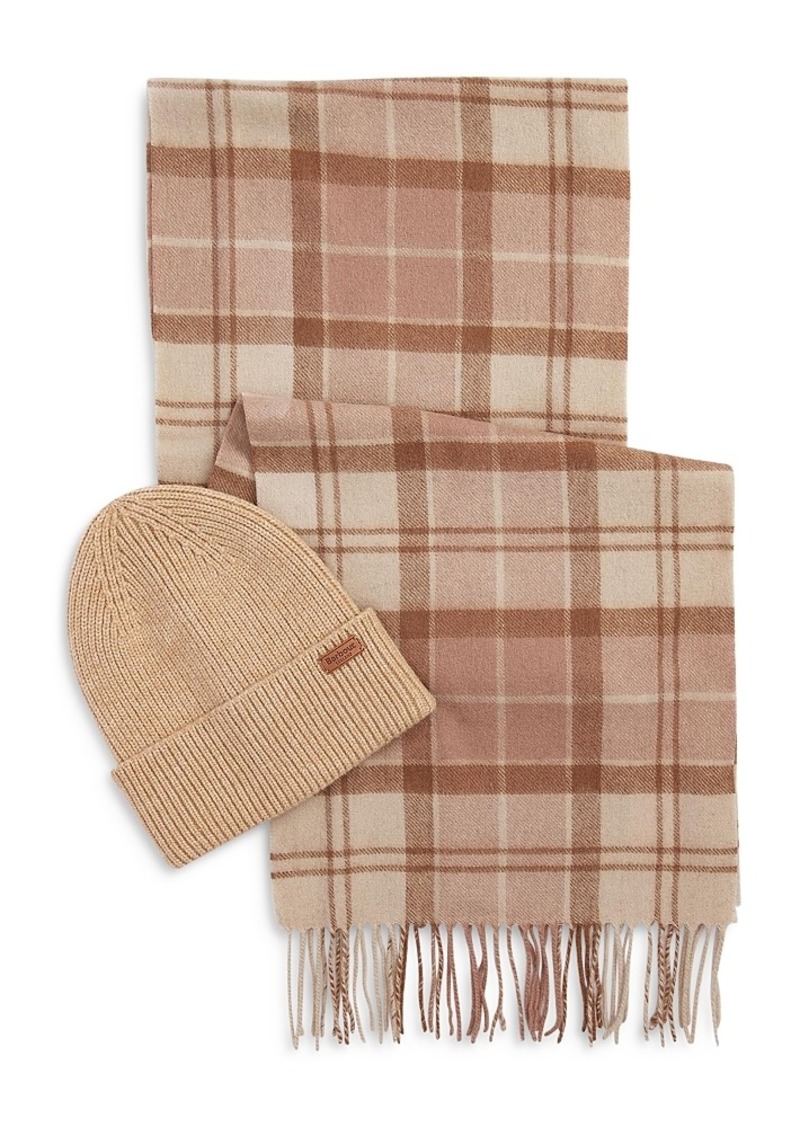 Barbour Aubrey Beanie & Tartan Scarf Gift Set