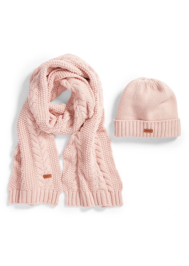 barbour cable knit hat and scarf set