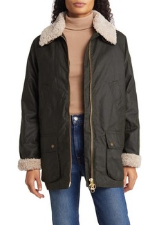 Barbour Carloway Waxed Cotton Jacket with Removable Faux Shearling Collar