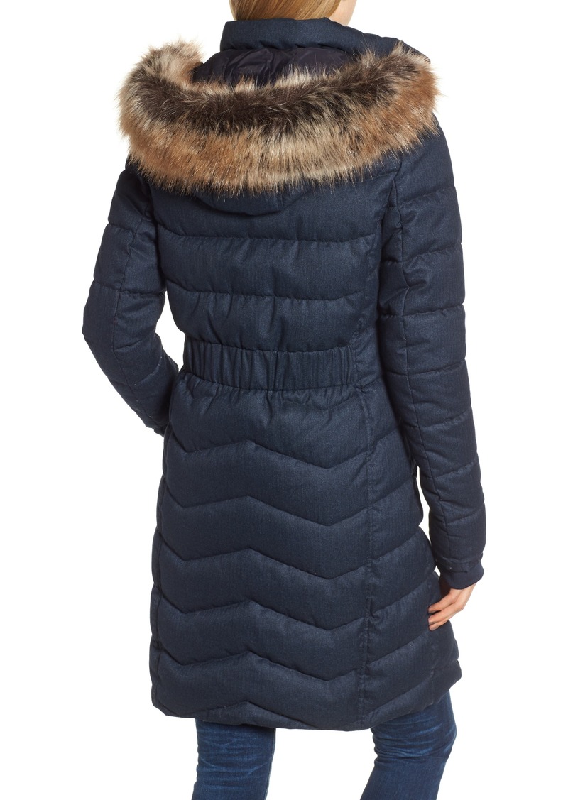 foreland quilt mix coat with detachable faux fur trim