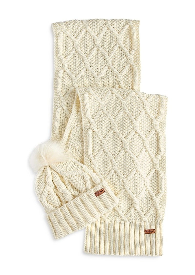 Barbour Ridley Pom Pom Beanie & Cable Knit Scarf Gift Set