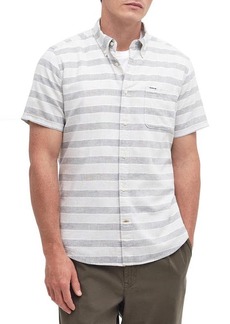 Barbour Somerby Tailored Fit Stripe Short Sleeve Linen & Cotton Button-Down Shirt