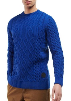 Barbour Windage Cableknit Wool & Cotton Crewneck Sweater in Bright Blue at Nordstrom