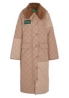 Barbour x Ganni Burghley Colorblocked Quilted Shell Coat