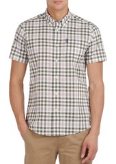 Barbour Tailored Fit Gingham Check Short Sleeve Button-Down Shirt in Mid Olive at Nordstrom