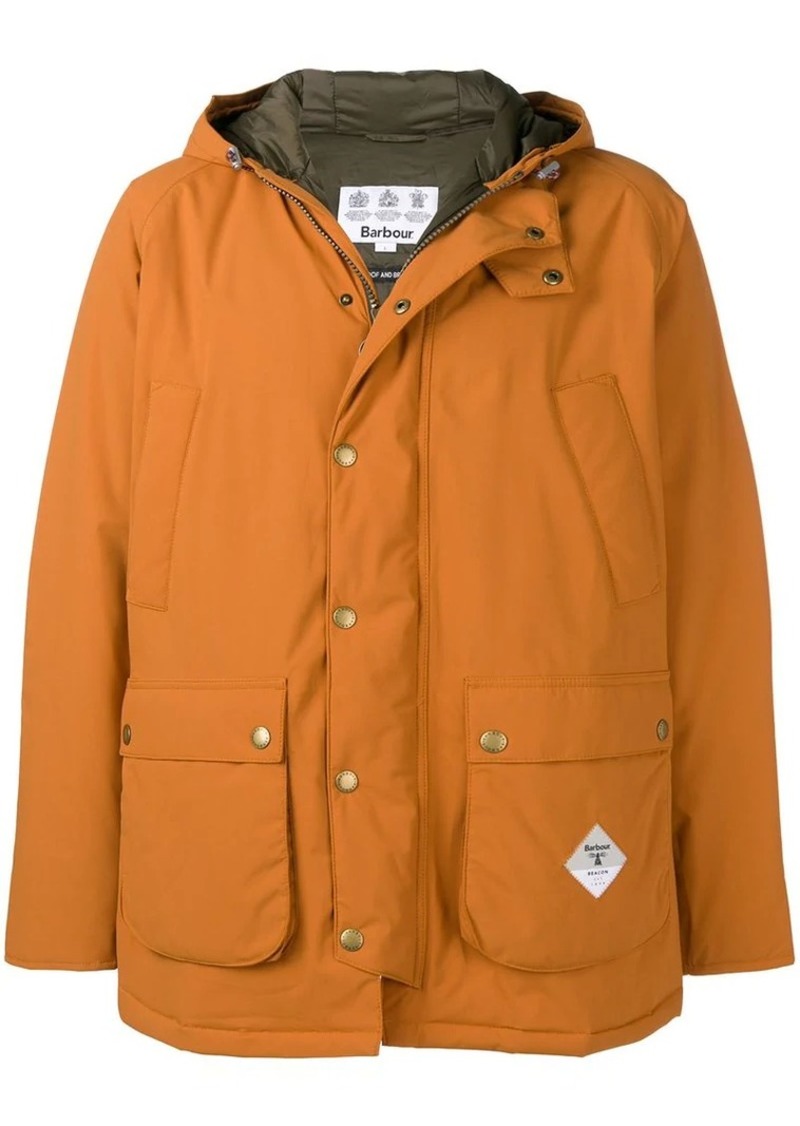 orange barbour coat
