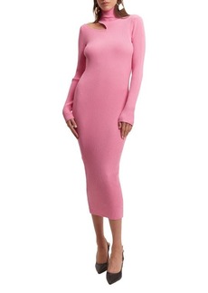 Bardot Ainsley Cutout Long Sleeve Turtleneck Rib Sweater Dress