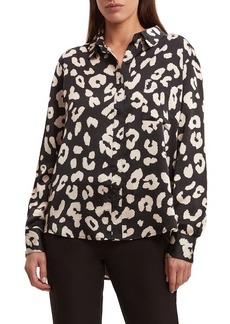 Bardot Classic Leopard Satin Button-Up Shirt