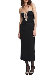 Bardot Eleni Crystal Trim Strapless Cocktail Midi Dress