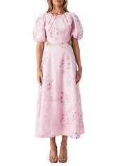 Bardot Malina Floral Cutout Puff Sleeve Midi Dress