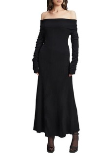 Bardot Marta Pleated Off the Shoulder Long Sleeve Maxi Dress