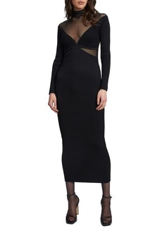 Bardot Mesh Inset Long Sleeve Ribbed Body-Con Dress
