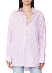 Bardot Oversize Stripe Cotton Button-Up Shirt in Lilac Stripe at Nordstrom Rack