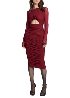 Bardot Yasmeen Cutout Long Sleeve Mesh Midi Dress