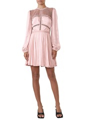 Bardot Olivia Crochet Lace & Satin Long Sleeve Minidress in Pink Rose at Nordstrom