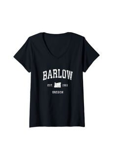 Womens Barlow Oregon OR Vintage Athletic Sports Design V-Neck T-Shirt