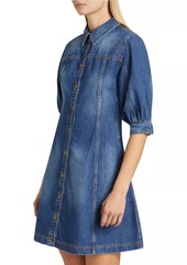 ba&sh Barb Cotton Denim Puff-Sleeve Minidress