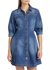 ba&sh Barb Cotton Denim Puff-Sleeve Minidress