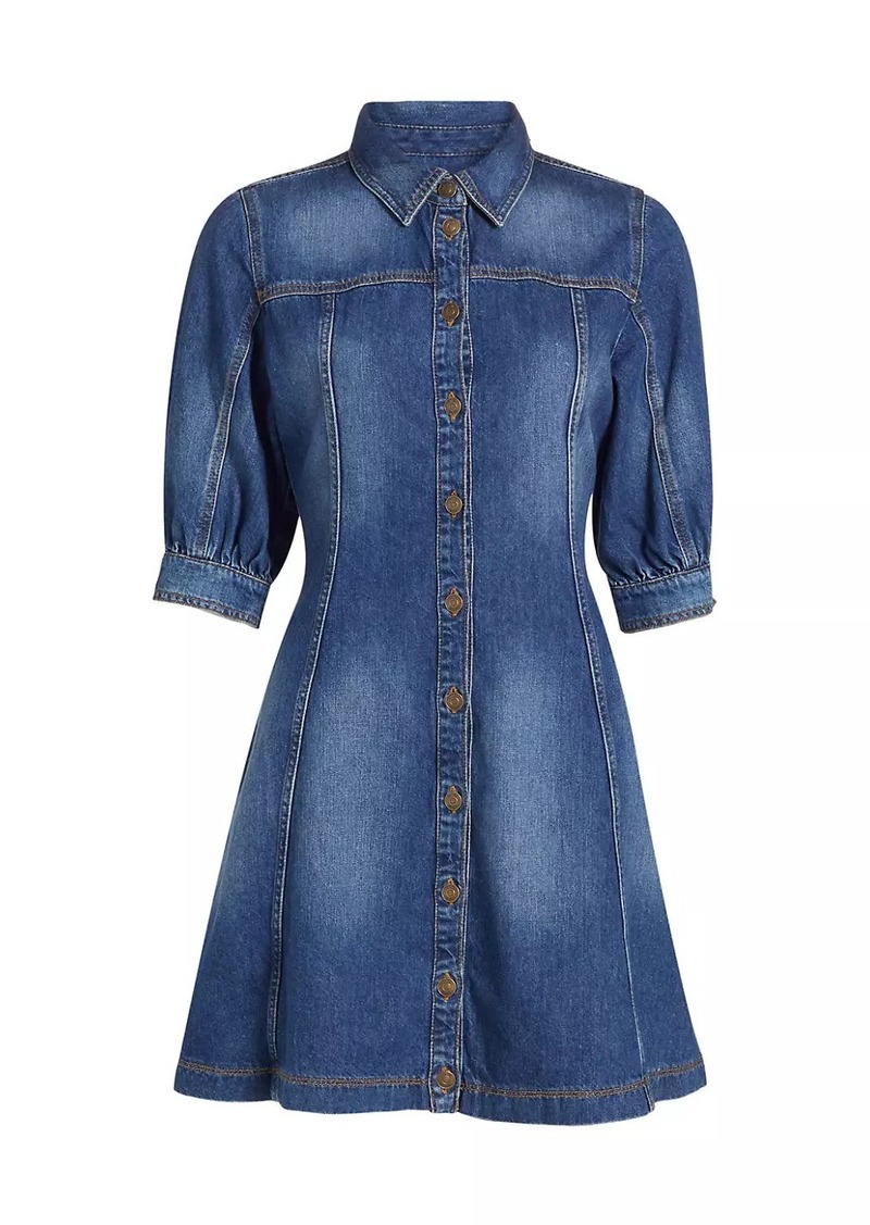 ba&sh Barb Cotton Denim Puff-Sleeve Minidress