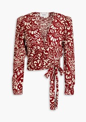 Ba&sh - Cropped pleated printed crepe de chine wrap blouse - Red - 0