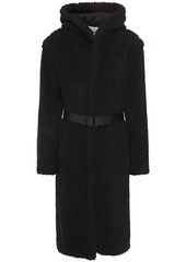 Ba&sh Woman Flilip Belted Faux Shearling Hooded Coat Black
