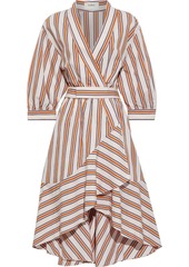 Ba&sh Woman Nastasia Ruffled Striped Woven Wrap Dress Pastel Pink