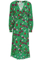 Ba&sh Woman Paloma Wrap-effect Floral-print Crepe Dress Green