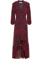 Ba&sh Woman Selena Asymmetric Zebra-print Georgette Wrap Dress Claret