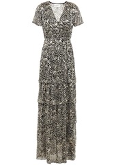 Ba&sh Woman Zelie Tiered Wrap-effect Burnout Satin Maxi Dress Animal Print